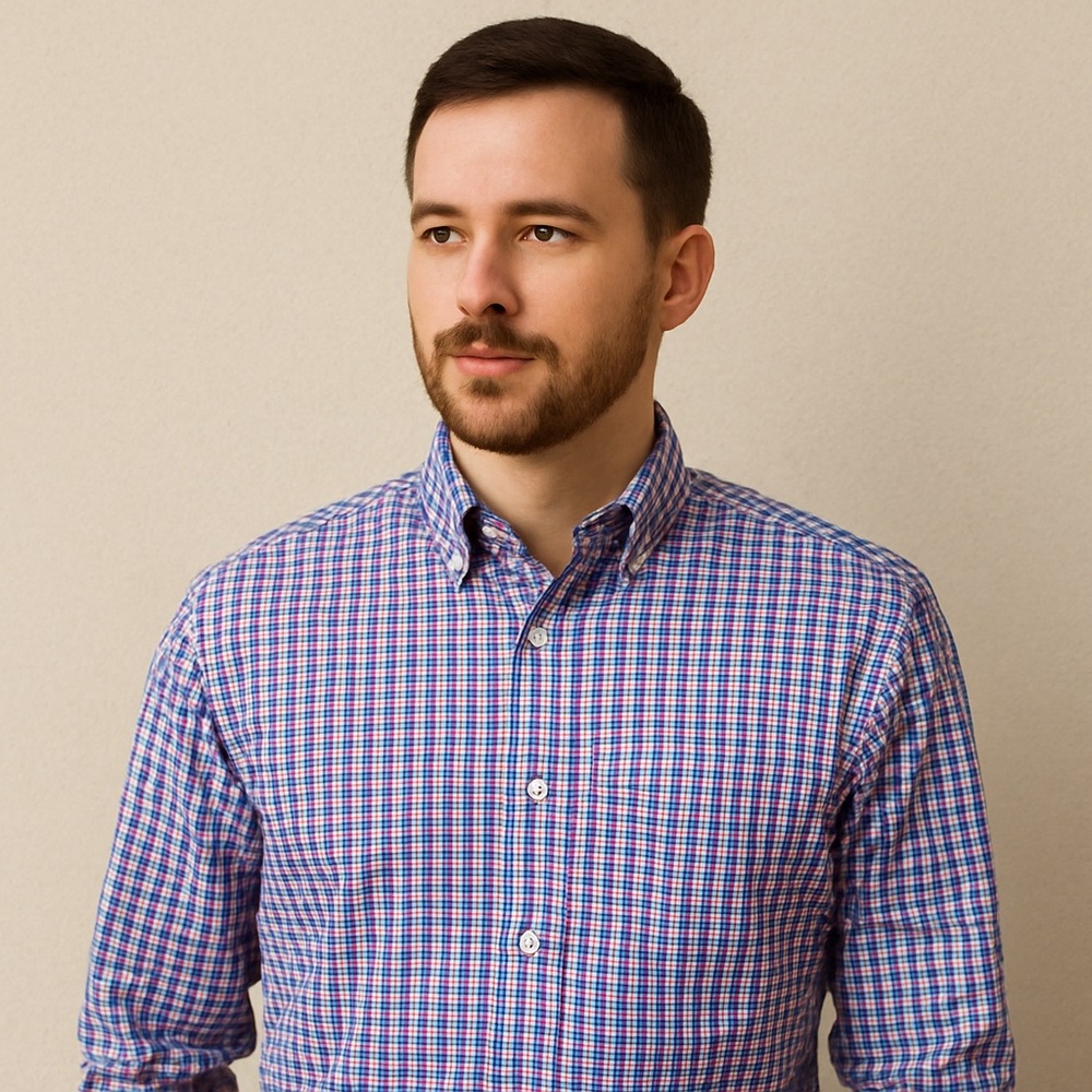 Lorenzo Uomo Trim Fit Blue Red Dress Shirt 17.5 34/35 100% Cotton Long Sleeve